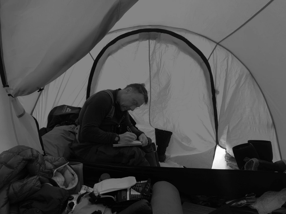 The Antarctic Quest 21 expedition leader gathering his thoughts (Credit, Phil Carrotte)